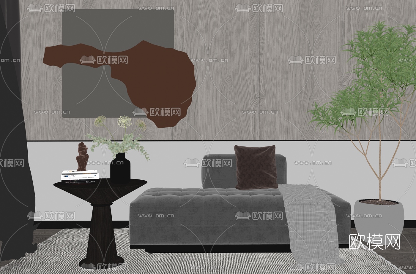 现代布艺沙发凳床尾凳su模型