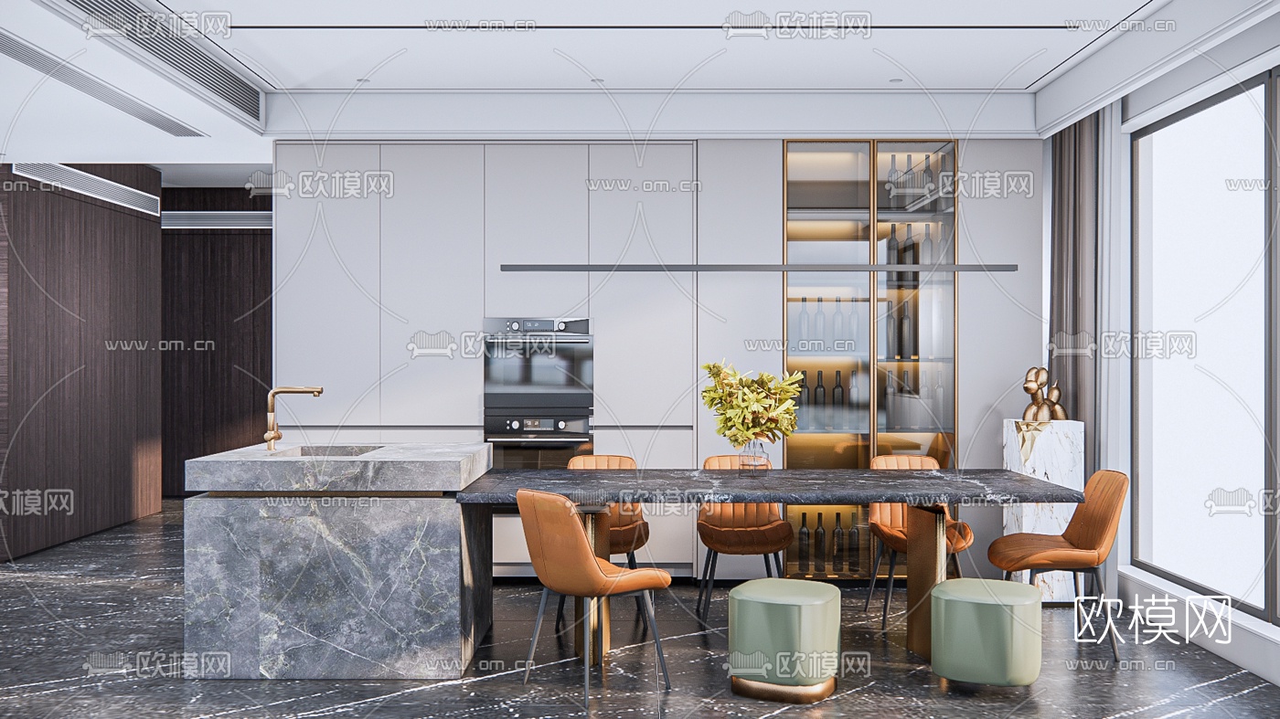现代餐厅su模型下载（渲染图1）