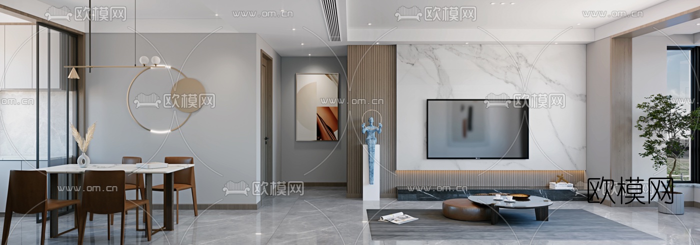 现代客厅餐厅卧室3d模型