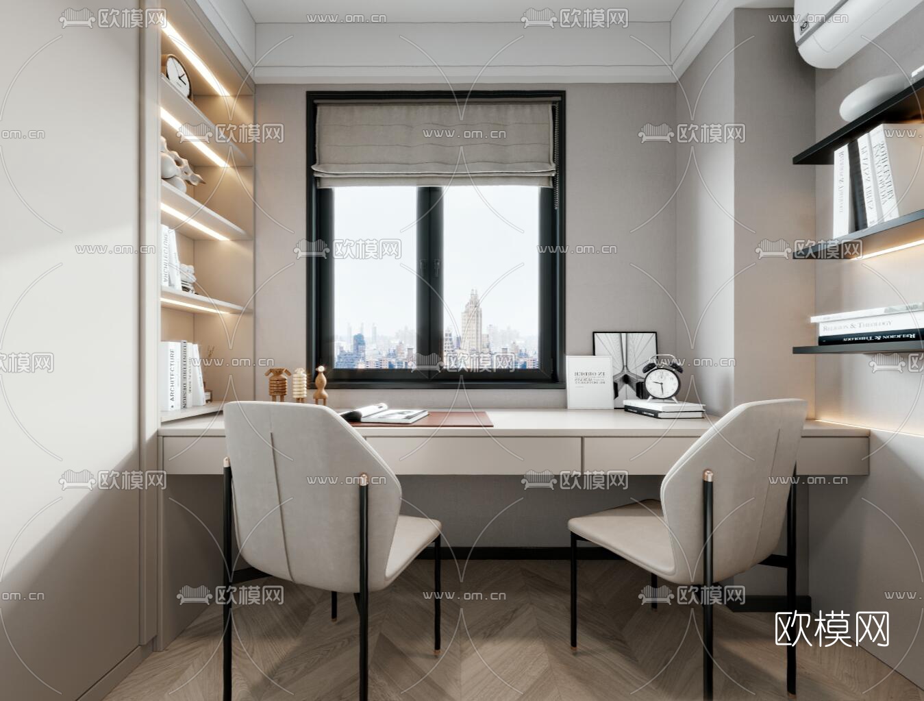 现代卧室书房cr全景3d模型