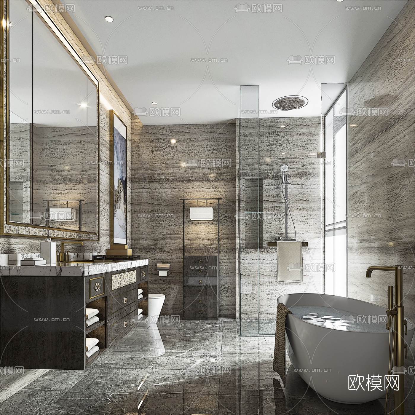 新中式卫生间浴室su模型下载（渲染图1）