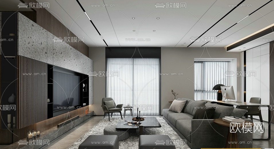 现代客厅免费3d模型下载_ID10083839_3dmax免费模型-欧模网