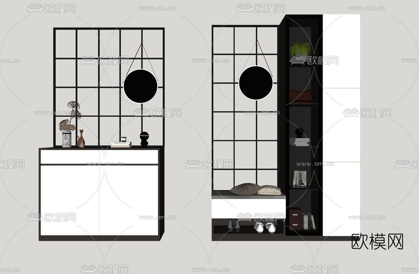 现代隔断鞋柜su模型下载（渲染图2）