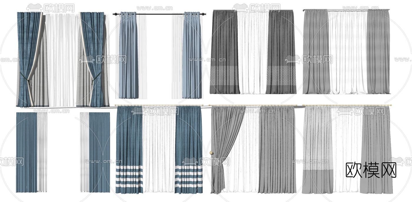 现代布艺窗帘su模型
