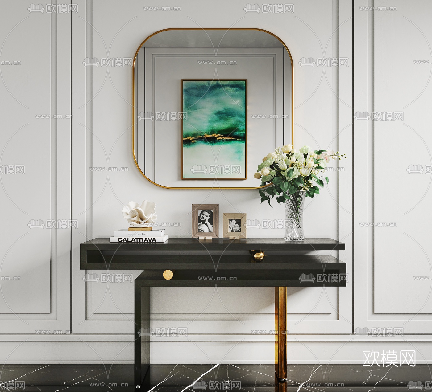 现代轻奢端景台3d模型下载（渲染图1）
