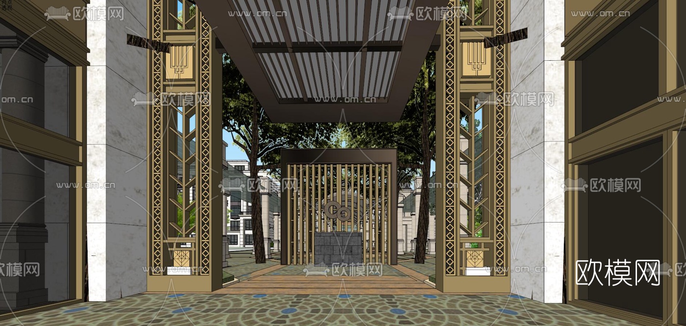 新古典小区住宅园林景观su模型下载（渲染图7）