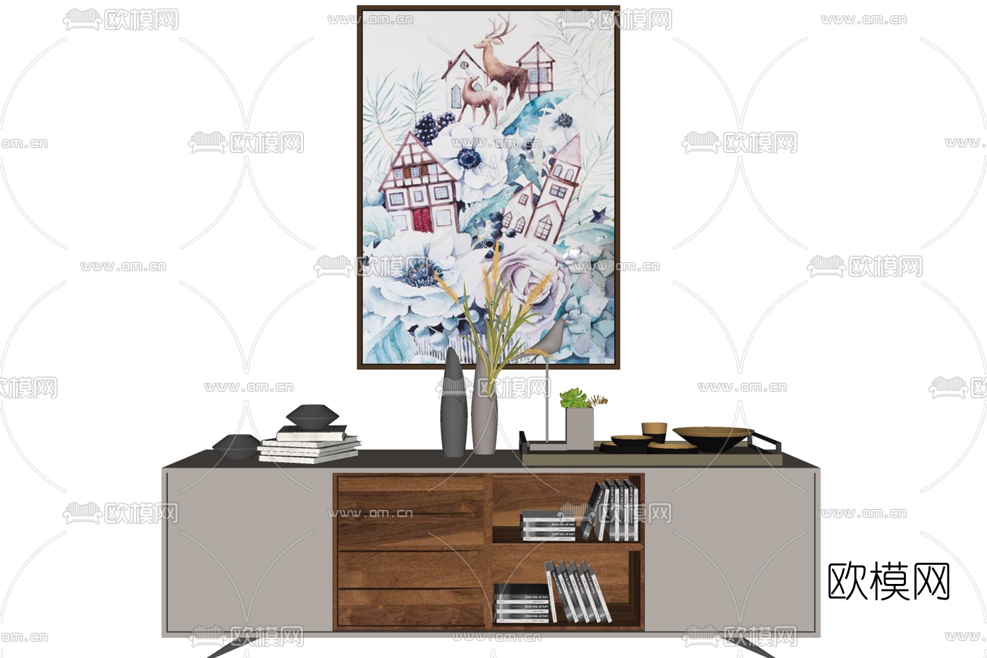 现代实木边柜su模型
