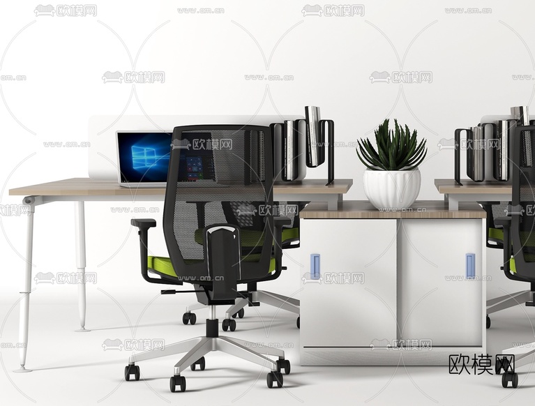 现代办公卡位桌椅3d模型下载(渲染图3)