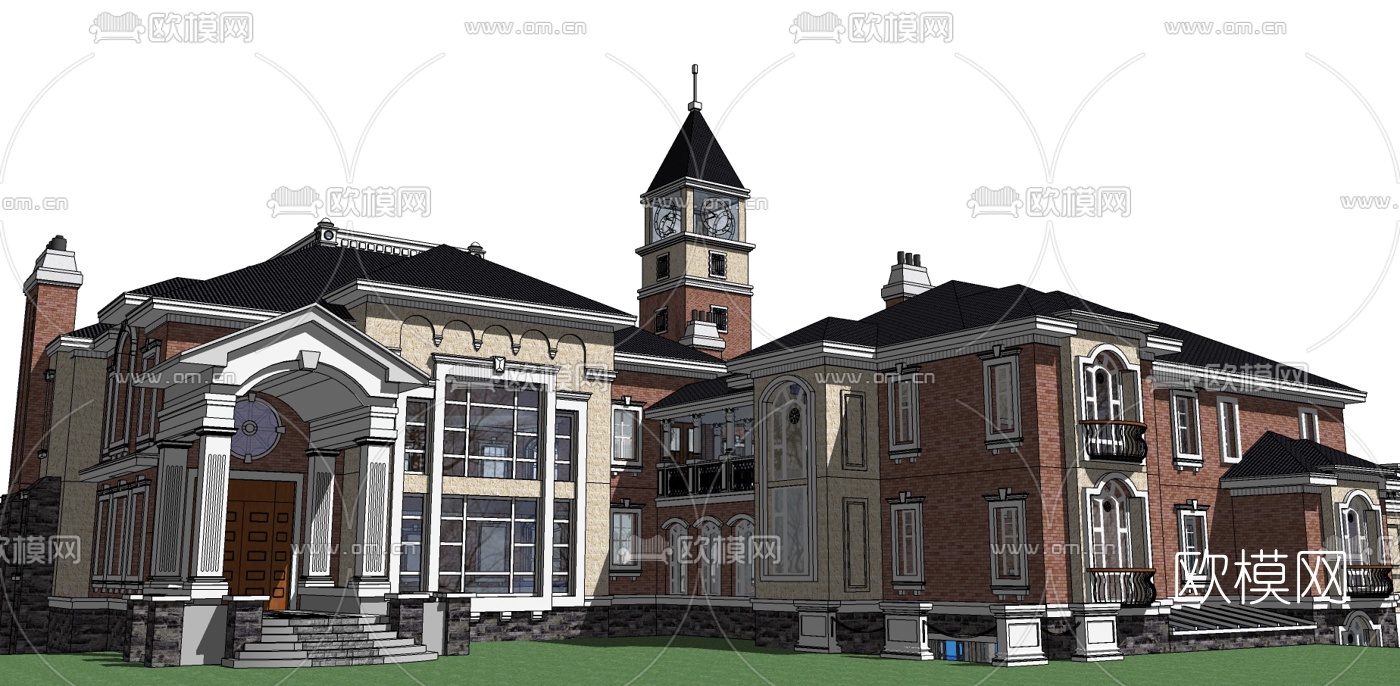 法式别墅外观su模型下载（渲染图2）