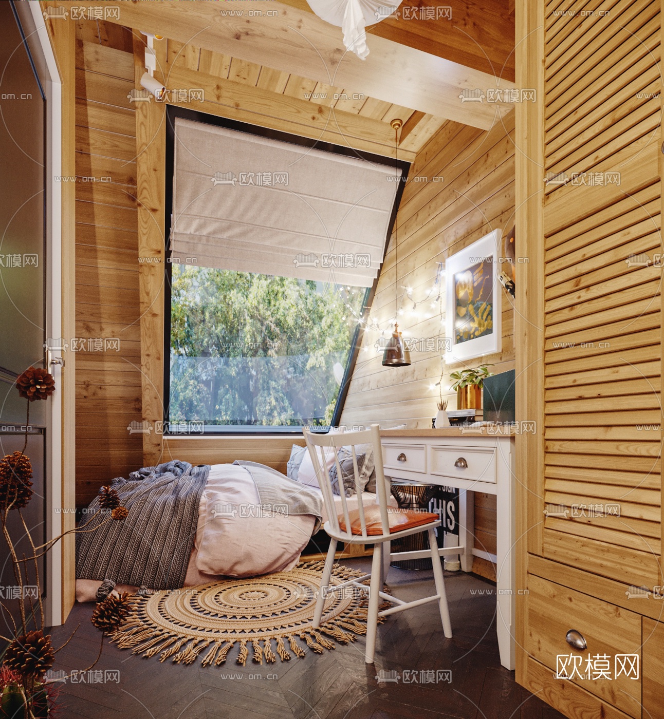 北欧阁楼卧室3d模型下载（渲染图1）