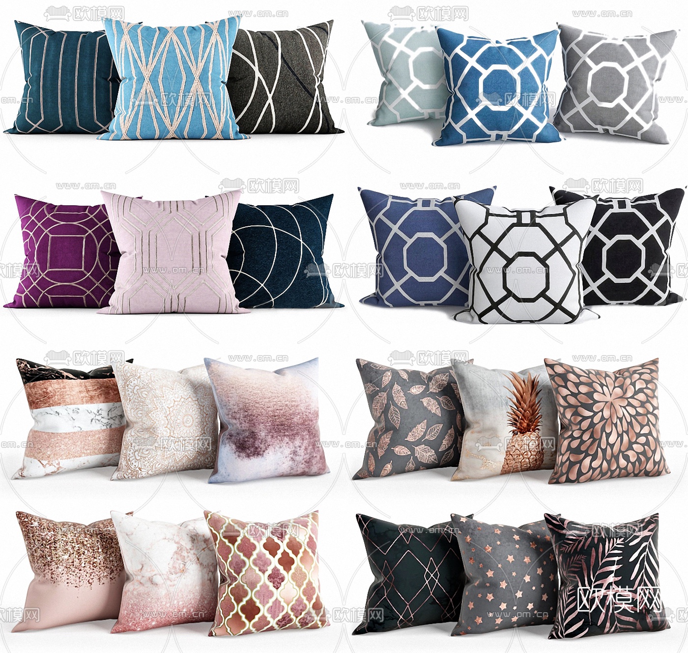 现代布艺抱枕3d模型下载