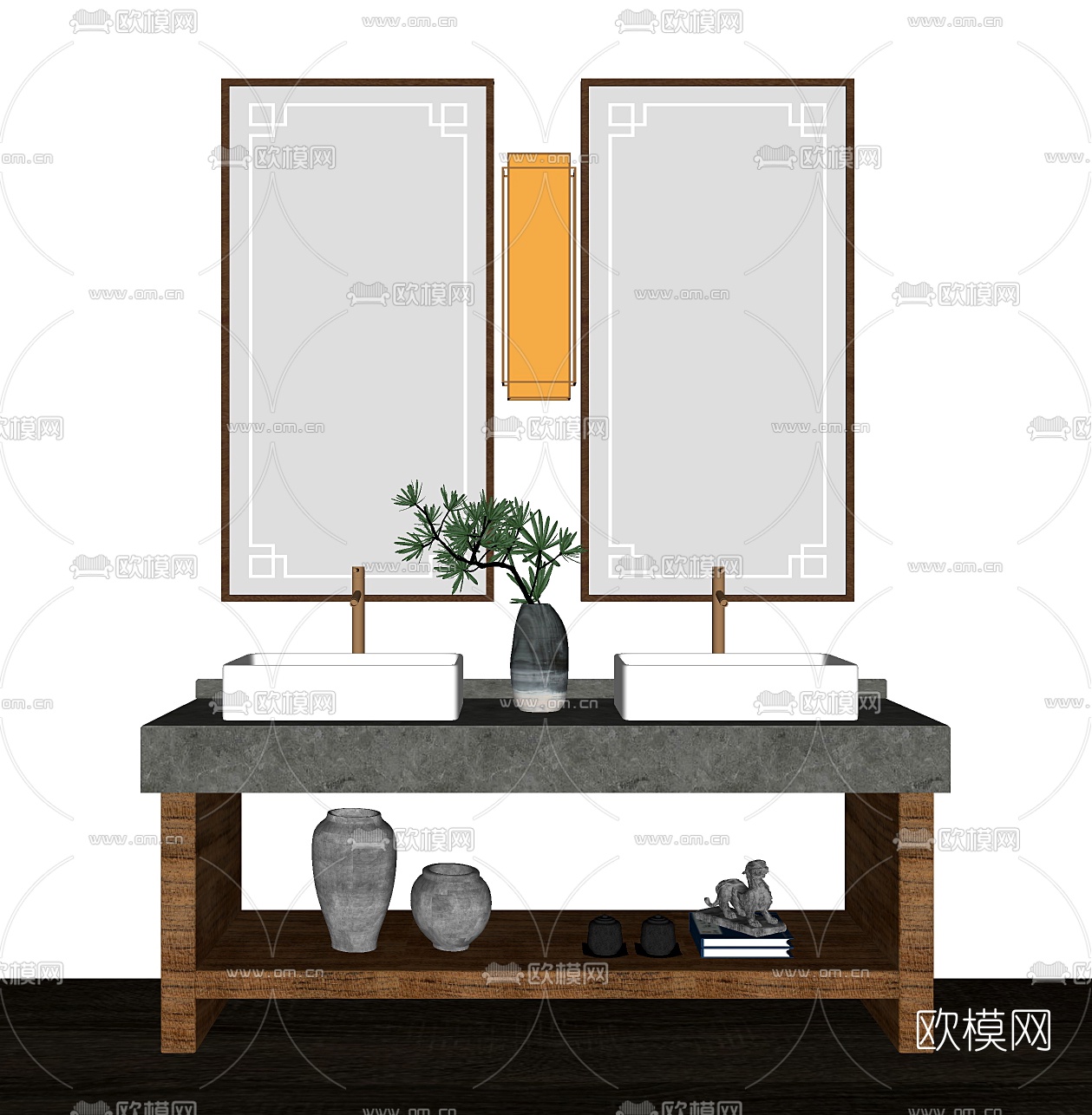 新中式大理石洗手台su模型下载（渲染图2）