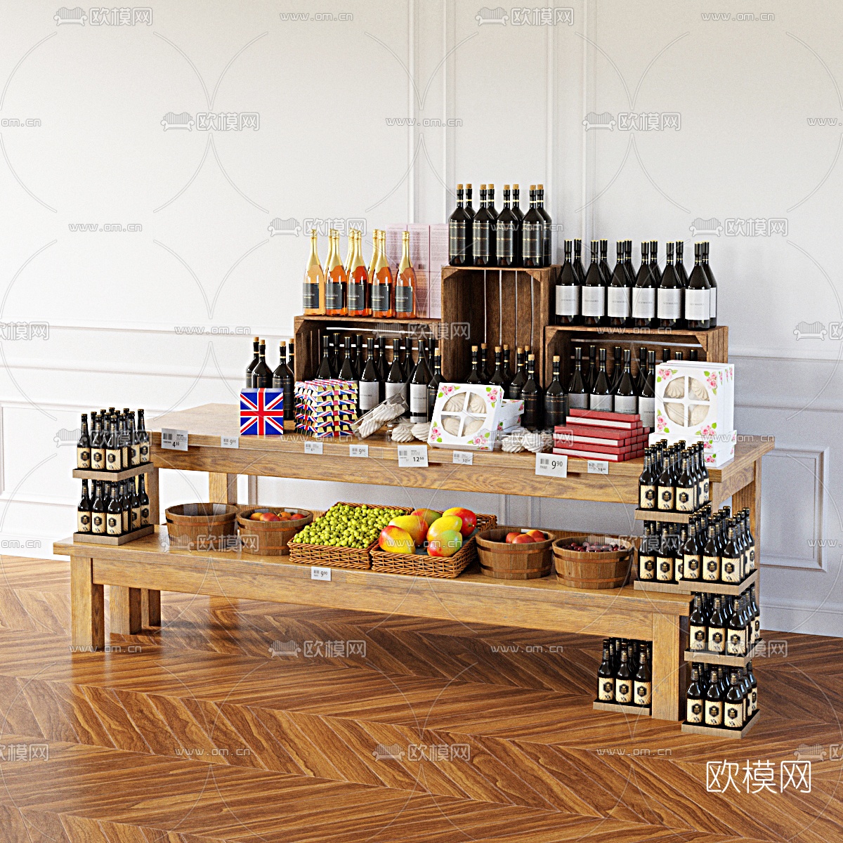 现代红酒水果货品展柜3d模型