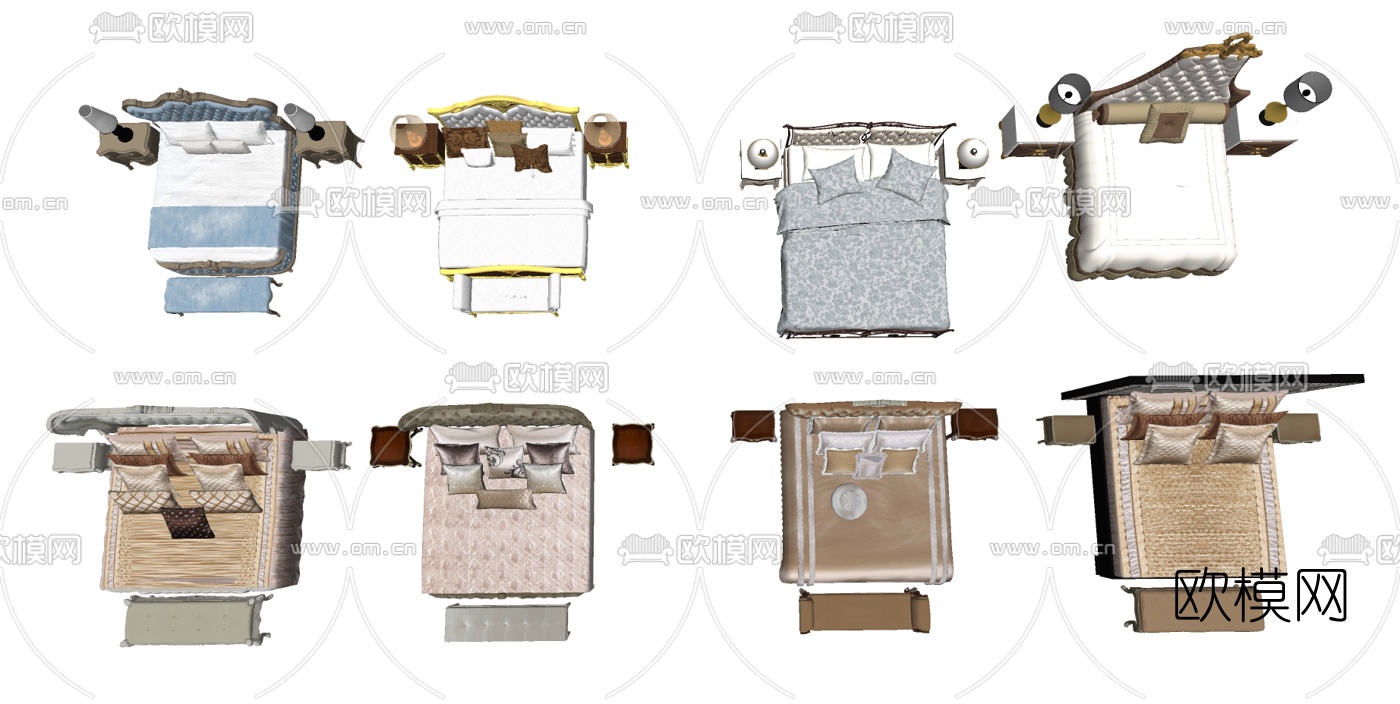 欧式布艺双人床su模型下载（渲染图2）
