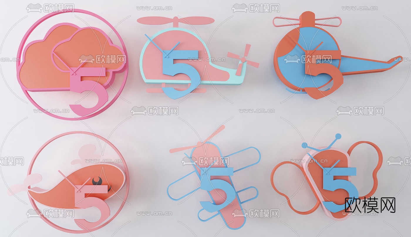 现代儿童卡通挂钟3d模型