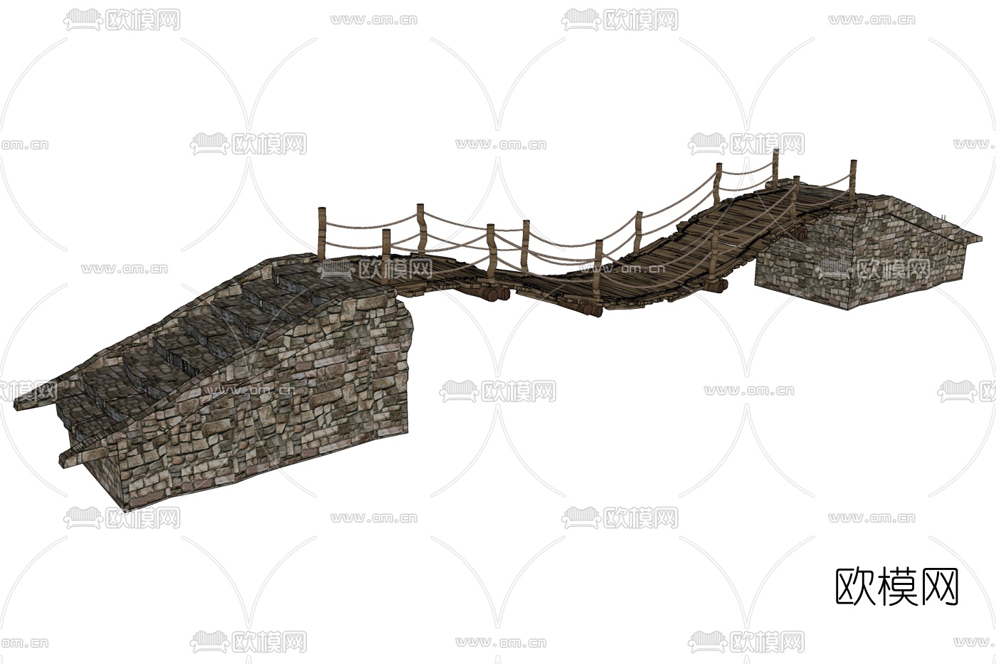 中式木桥免费su模型下载