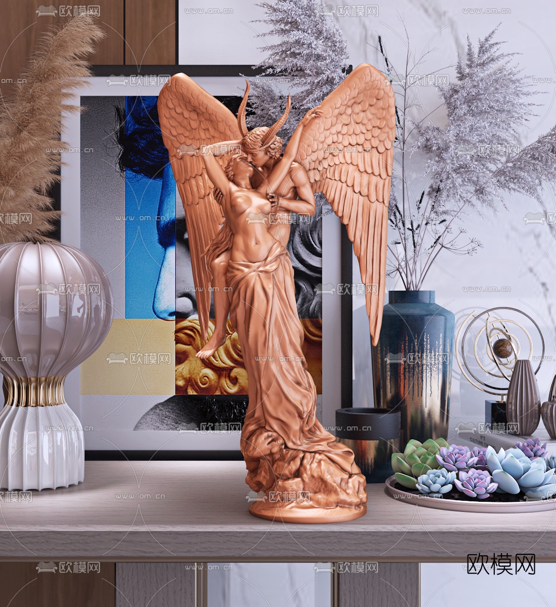 欧式天使之吻雕塑3d模型下载