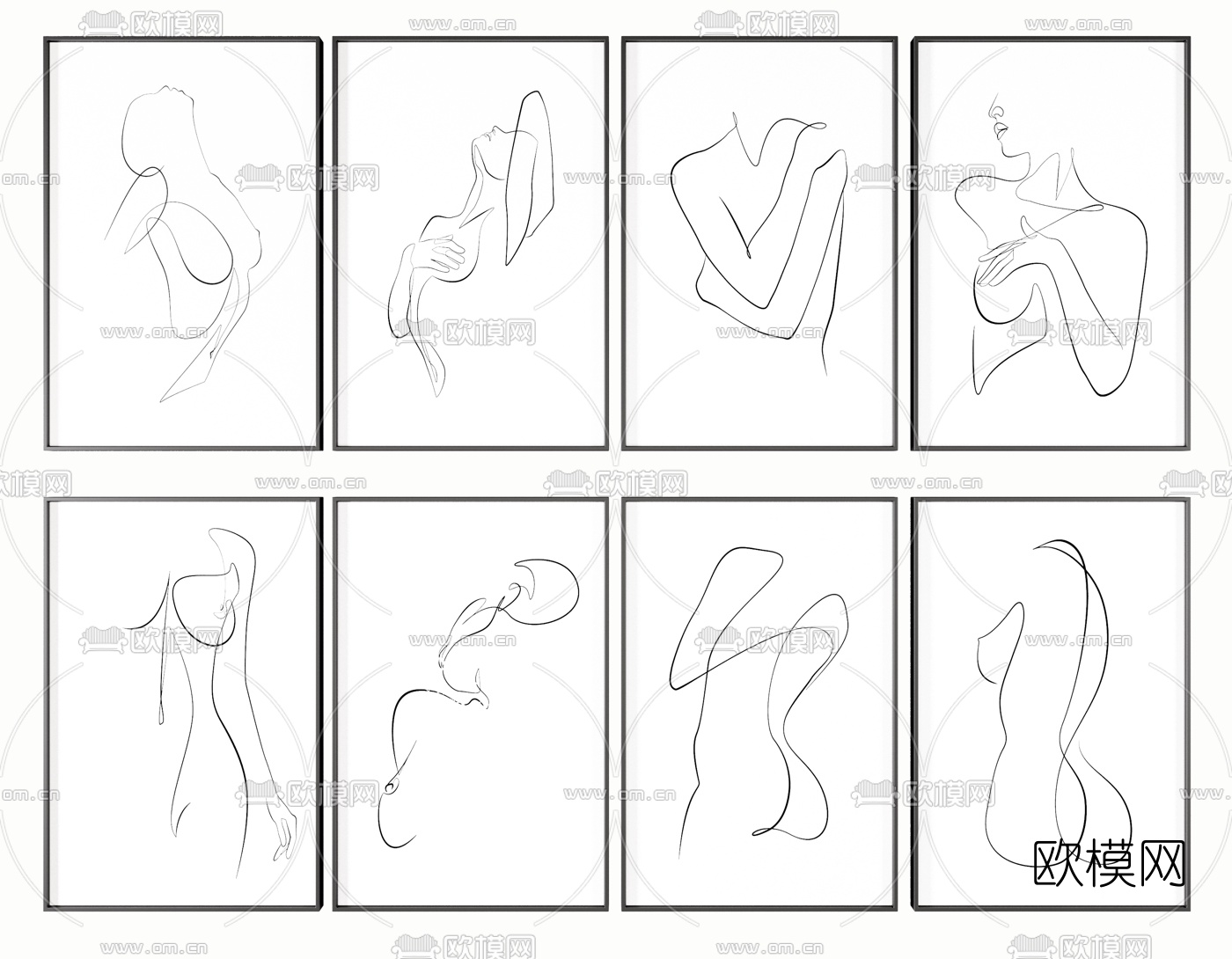 现代抽象线条装饰画3d模型下载