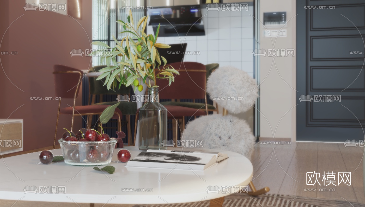 现代简约客厅餐厅3d模型