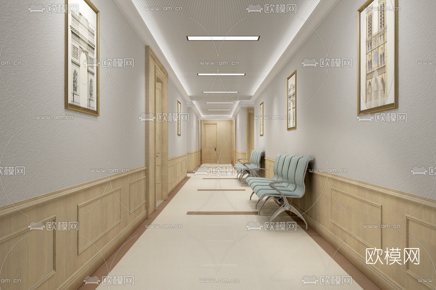 现代医院走廊免费3d模型
