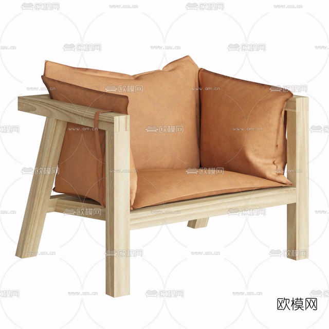 北欧实木皮革休闲沙发免费3d模型下载