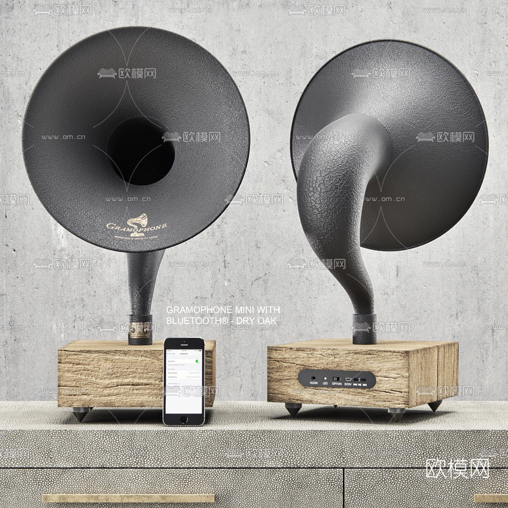 工业风蓝牙留声机音箱3d模型下载（渲染图6）