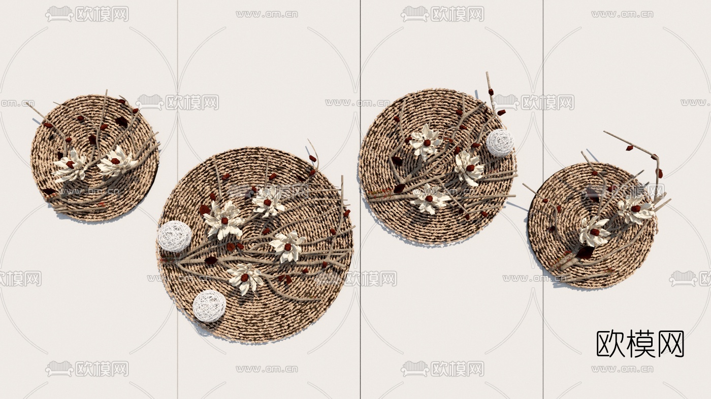 新中式麻绳墙饰挂件su模型下载