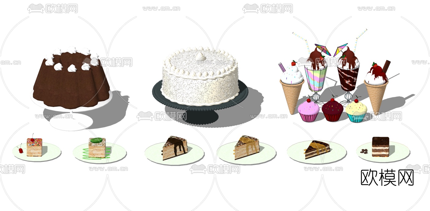 现代蛋糕甜品su模型下载
