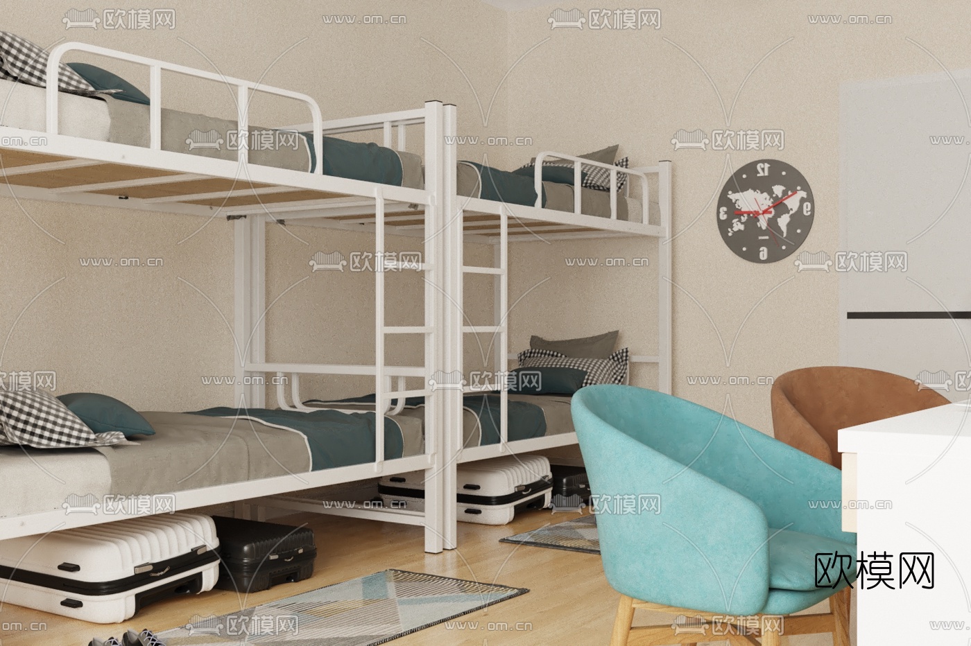 现代学生宿舍免费3d模型下载（渲染图2）