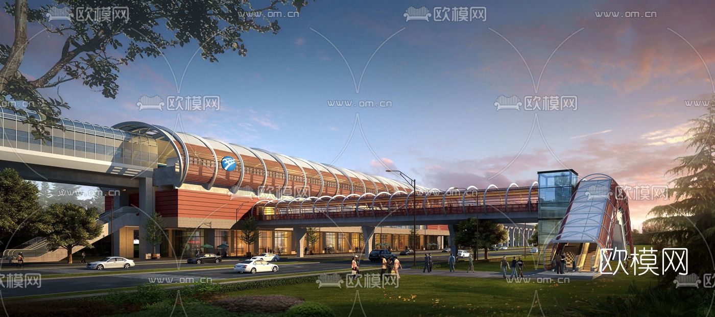现代轻轨站地铁站3d模型下载