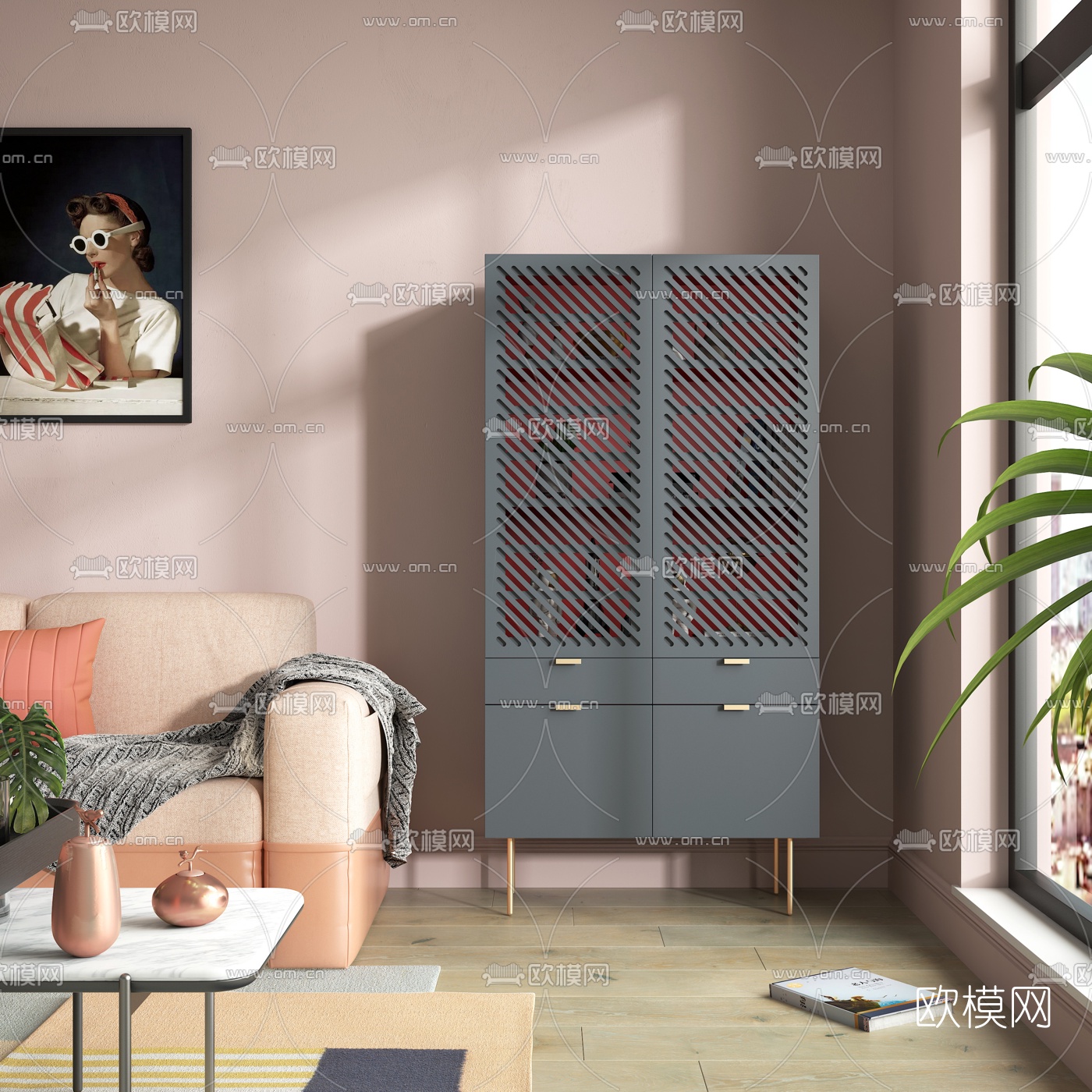 北欧边柜储物柜3d模型下载（渲染图1）