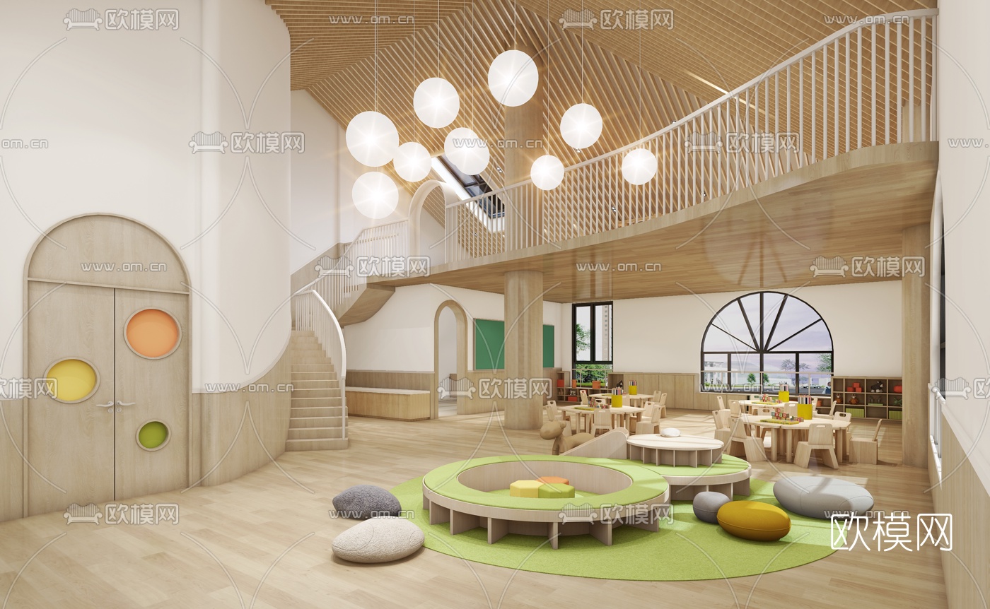 现代幼儿园活动教室3d模型下载（渲染图1）