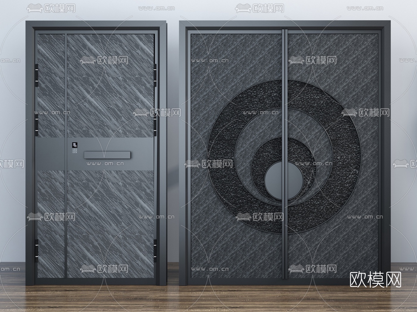 现代入户门防盗门双开门3d模型下载_id:10207799_3dmax免费模型-欧模