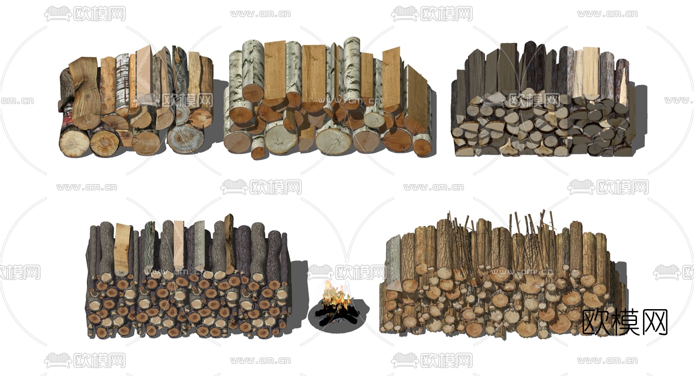 现代木头柴火堆su模型下载