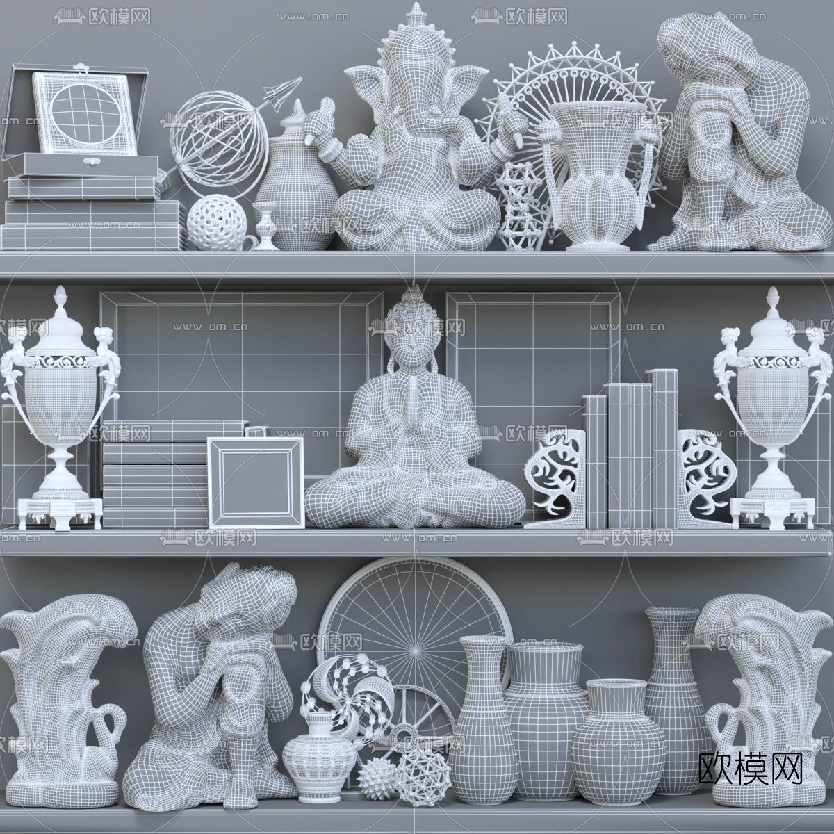 东南亚佛像花瓶饰品摆件3d模型下载（渲染图2）