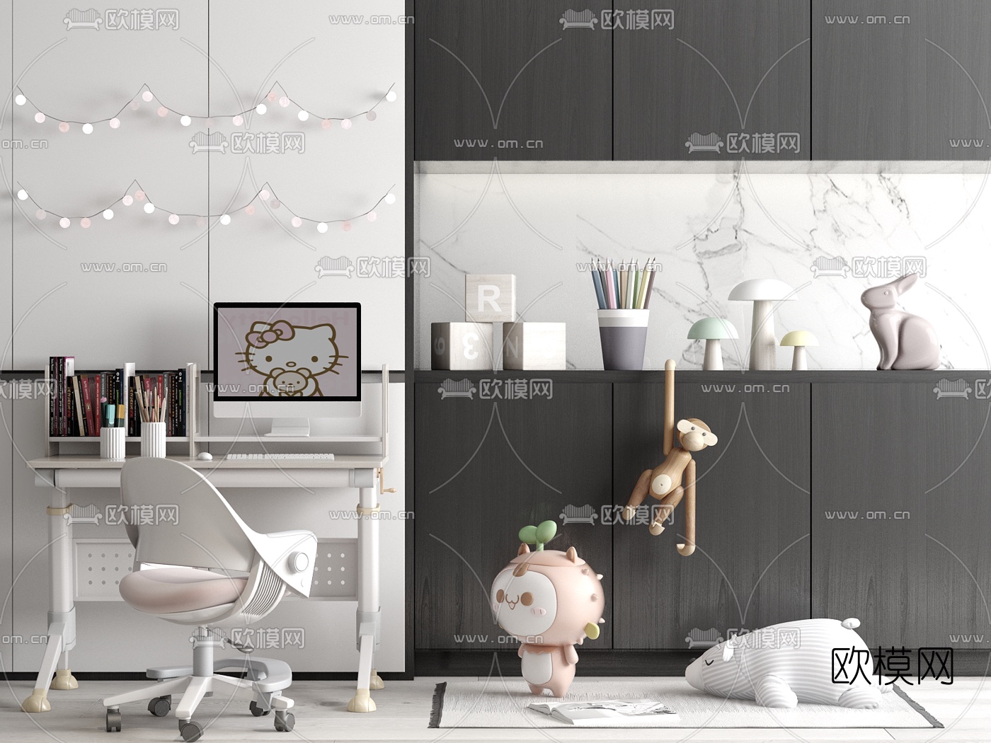 现代儿童书桌椅3d模型下载