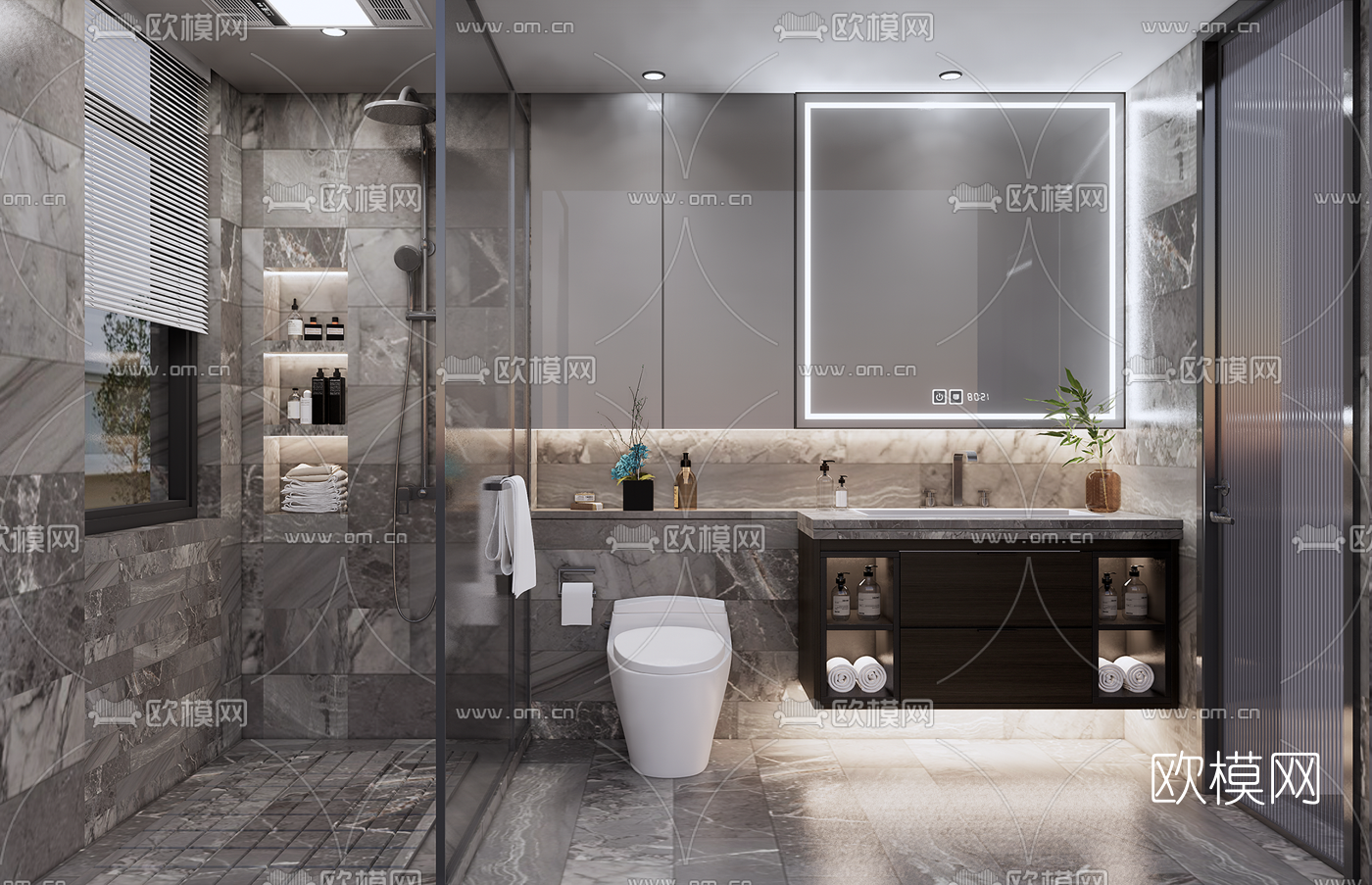 现代卫生间su模型下载（渲染图1）