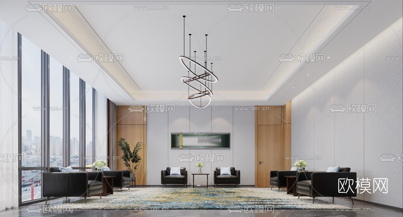 现代酒店会客室免费3d模型下载