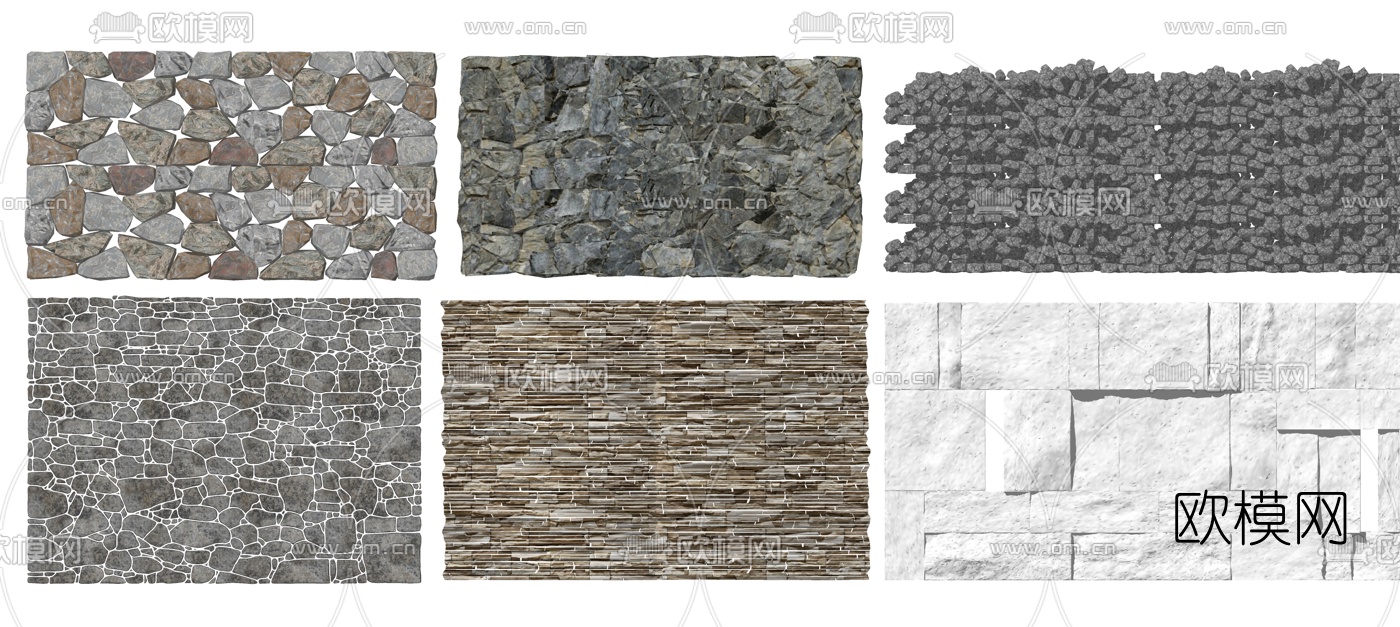 现代毛石石头景墙围墙su模型下载