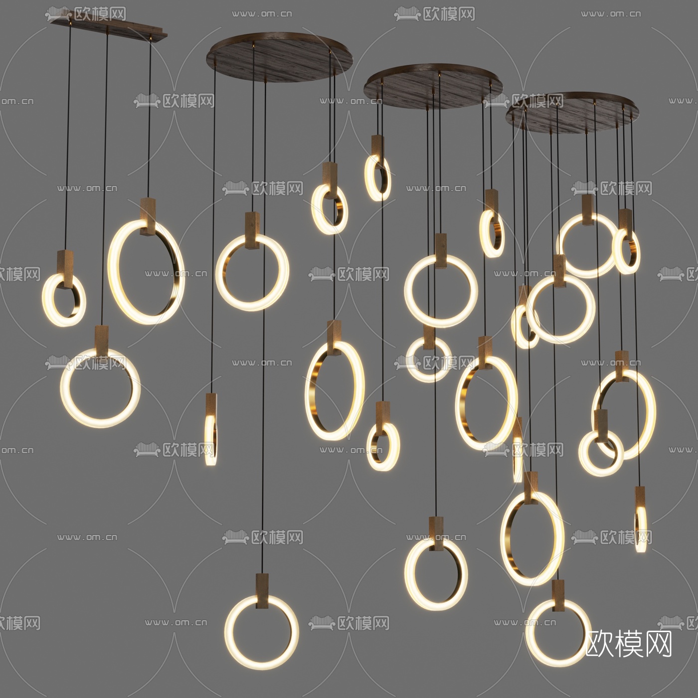 现代轻奢圆环装饰吊灯3d模型下载（渲染图2）