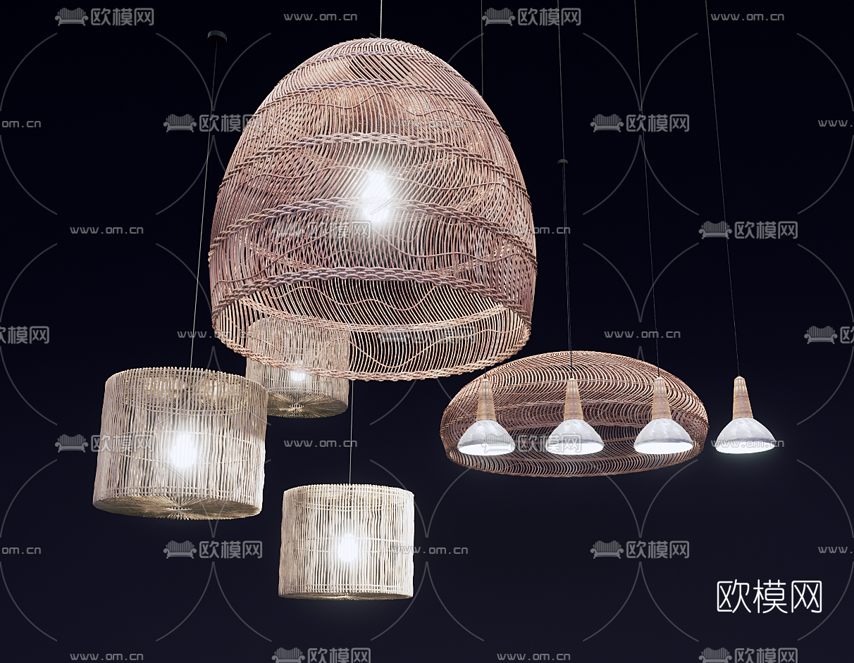 新中式编织吊灯su模型下载（渲染图1）