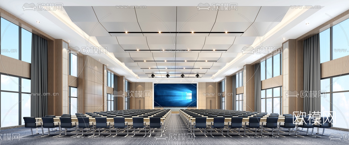 现代多功能会议厅大会议室3d模型-免费3dmax模型库-欧模网