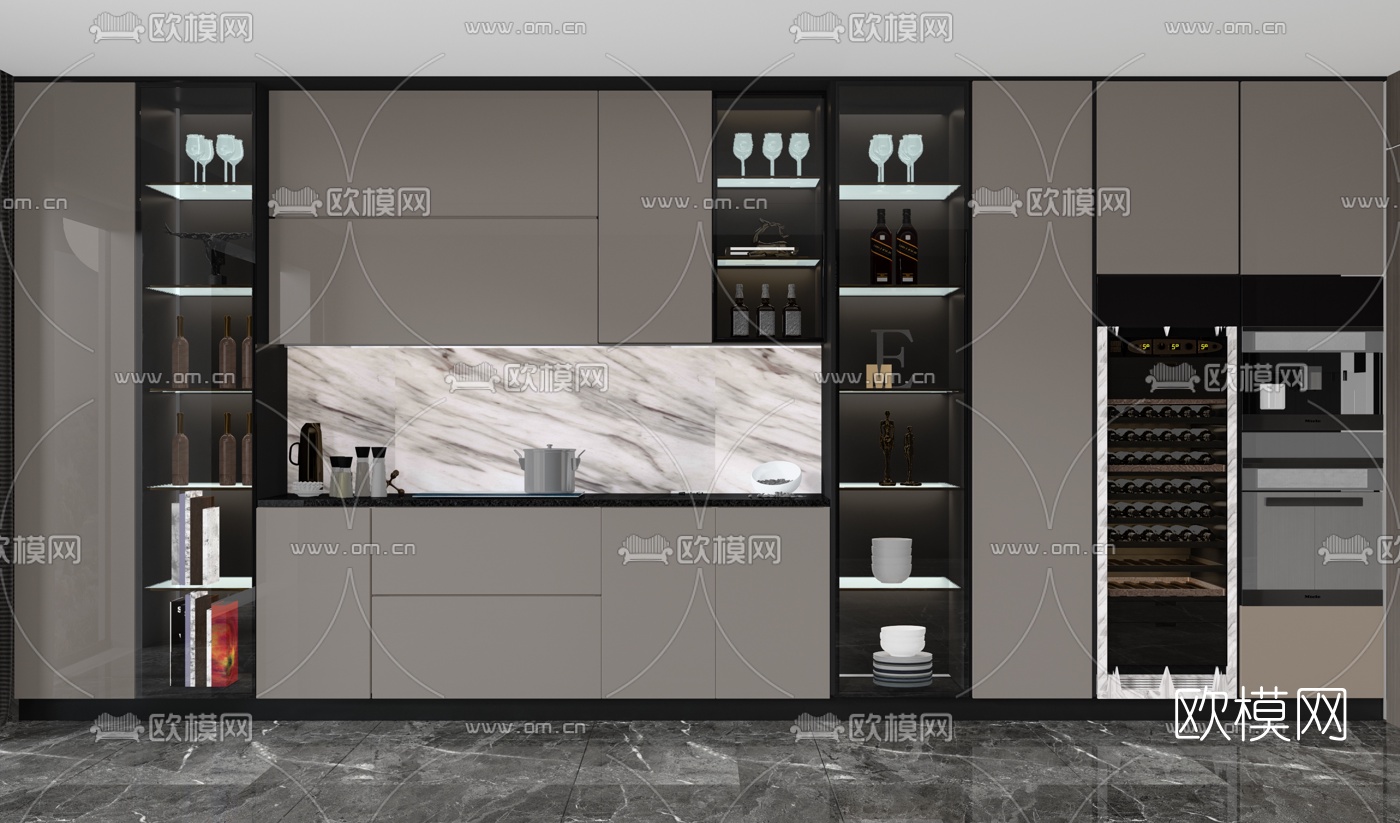 现代酒柜su模型下载（渲染图2）
