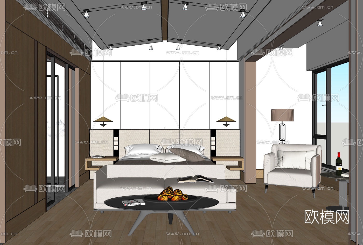 现代酒店客房su模型下载（渲染图4）