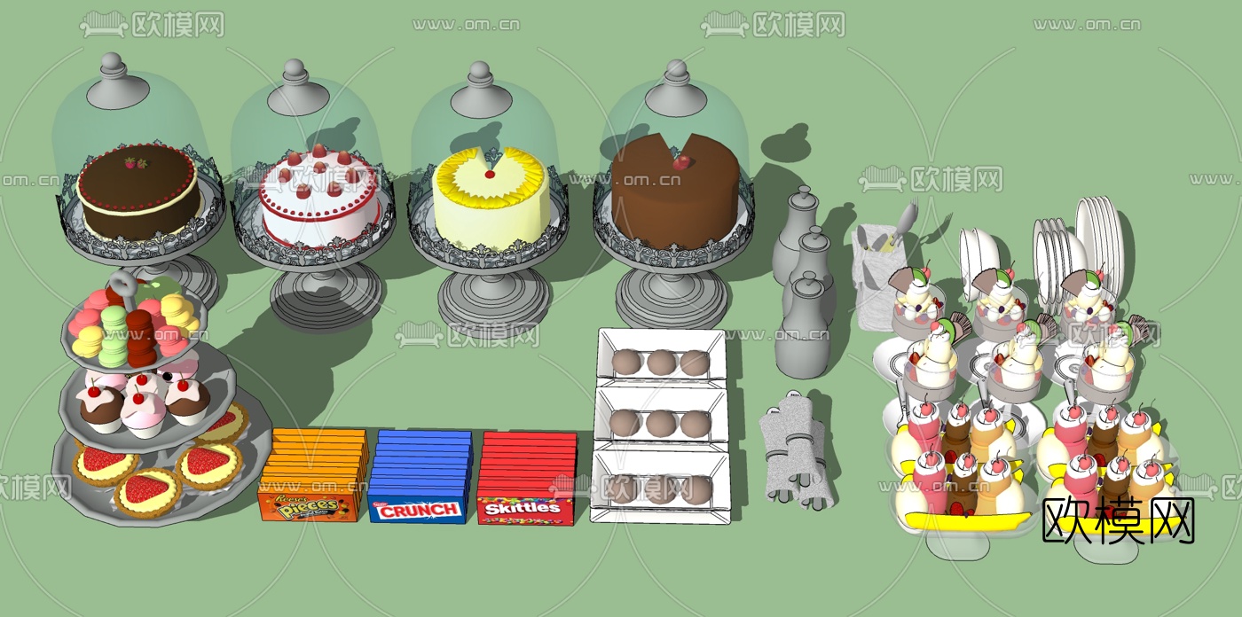现代水果奶油蛋糕甜品su模型下载
