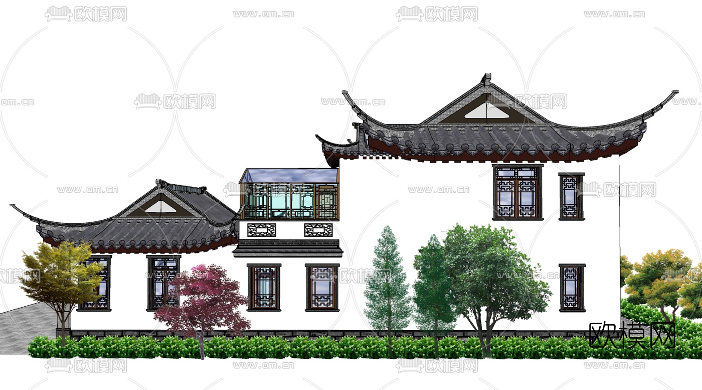 中式四合院su模型