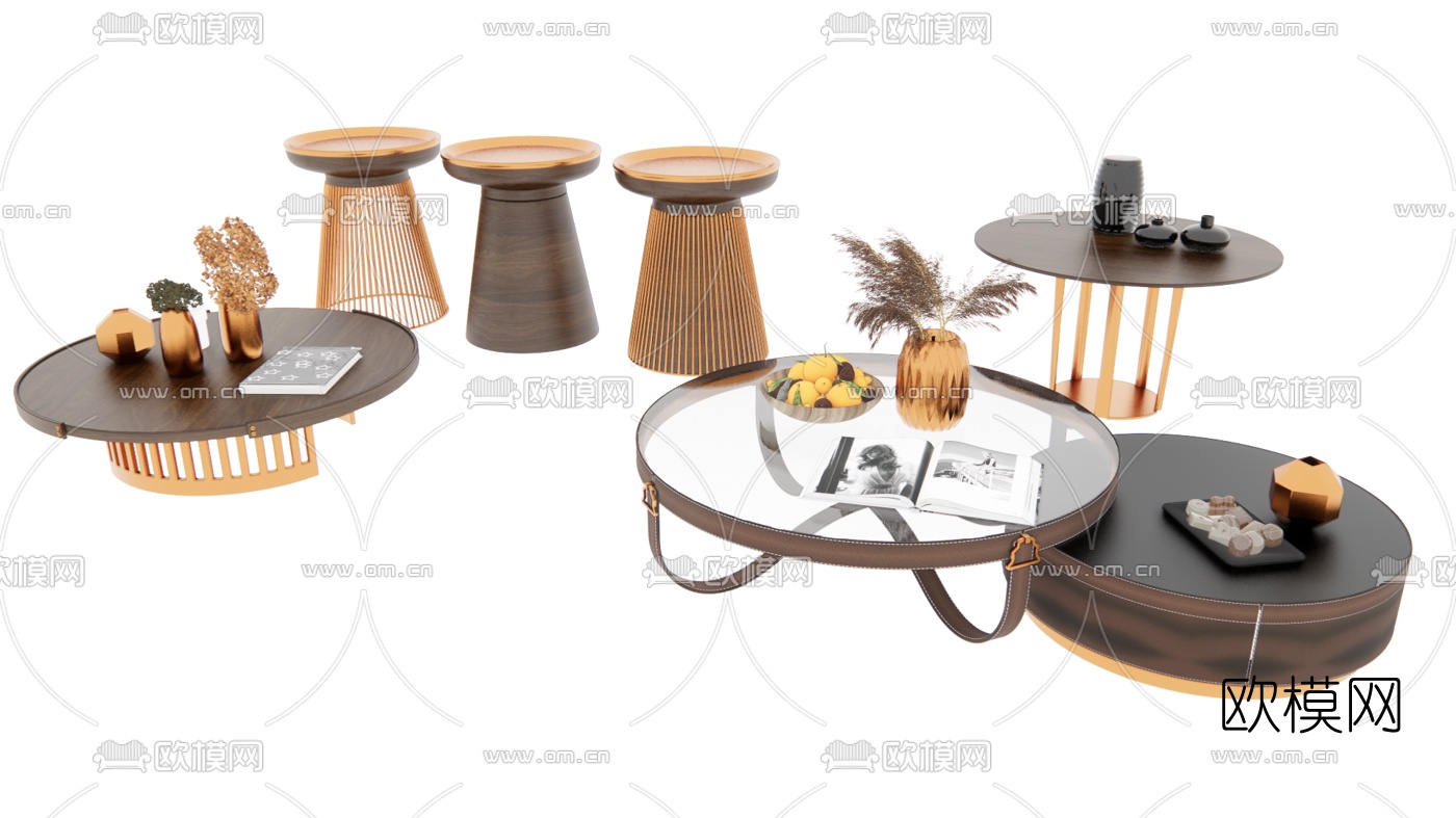 现代轻奢茶几边几组合su模型下载（渲染图2）