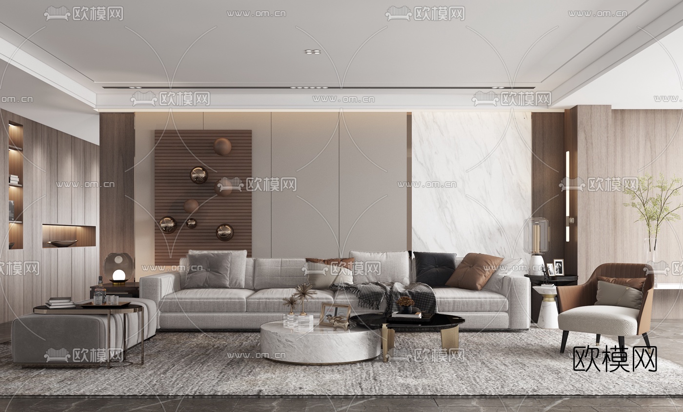 现代布艺沙发组合3d模型下载