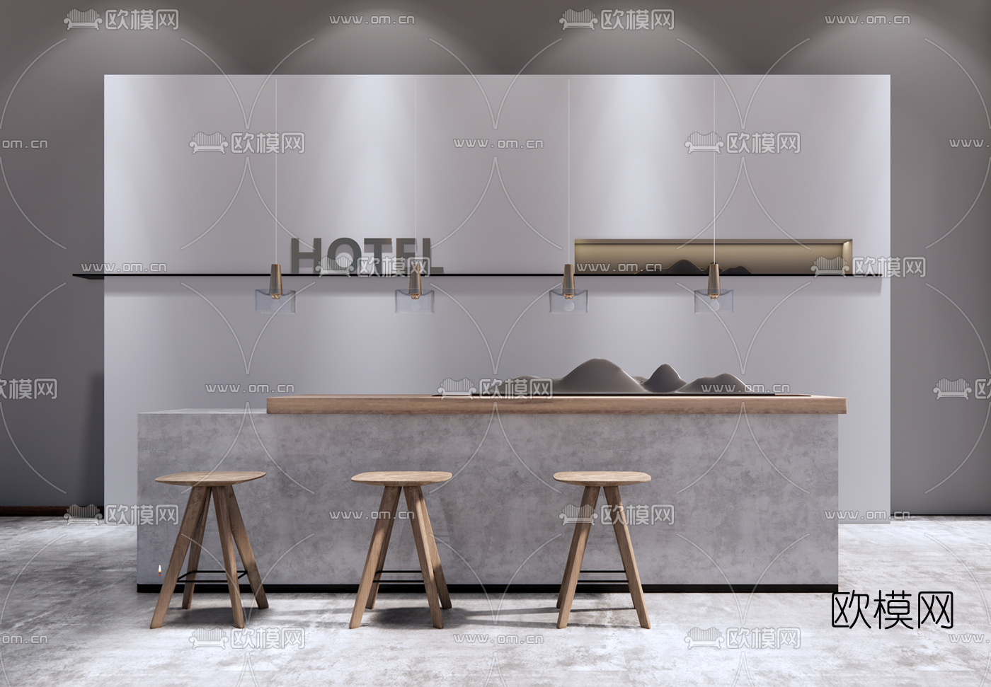 新中式吧台su模型下载
