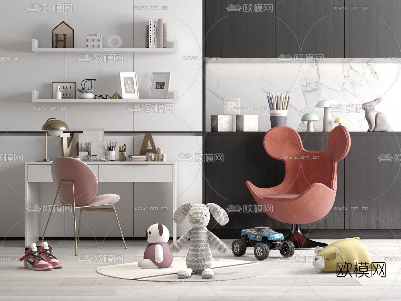 现代儿童书桌椅玩具摆设3d模型下载